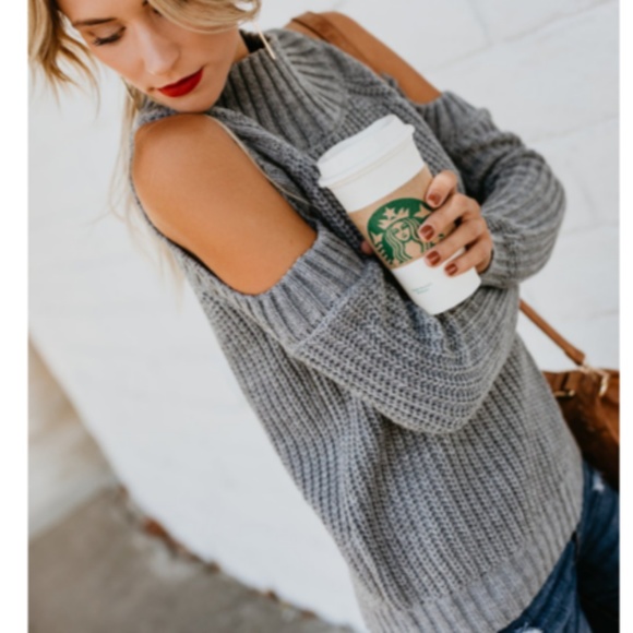 SARA LYNN Gray Cold Shoulder Turtleneck Sweater - Picture 7 of 8